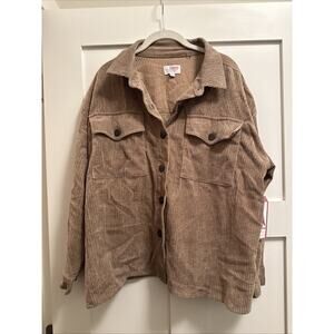 CI Sono Women's Oversized Brown Corduroy Button Down Shirt-Jacket, size L NEW
